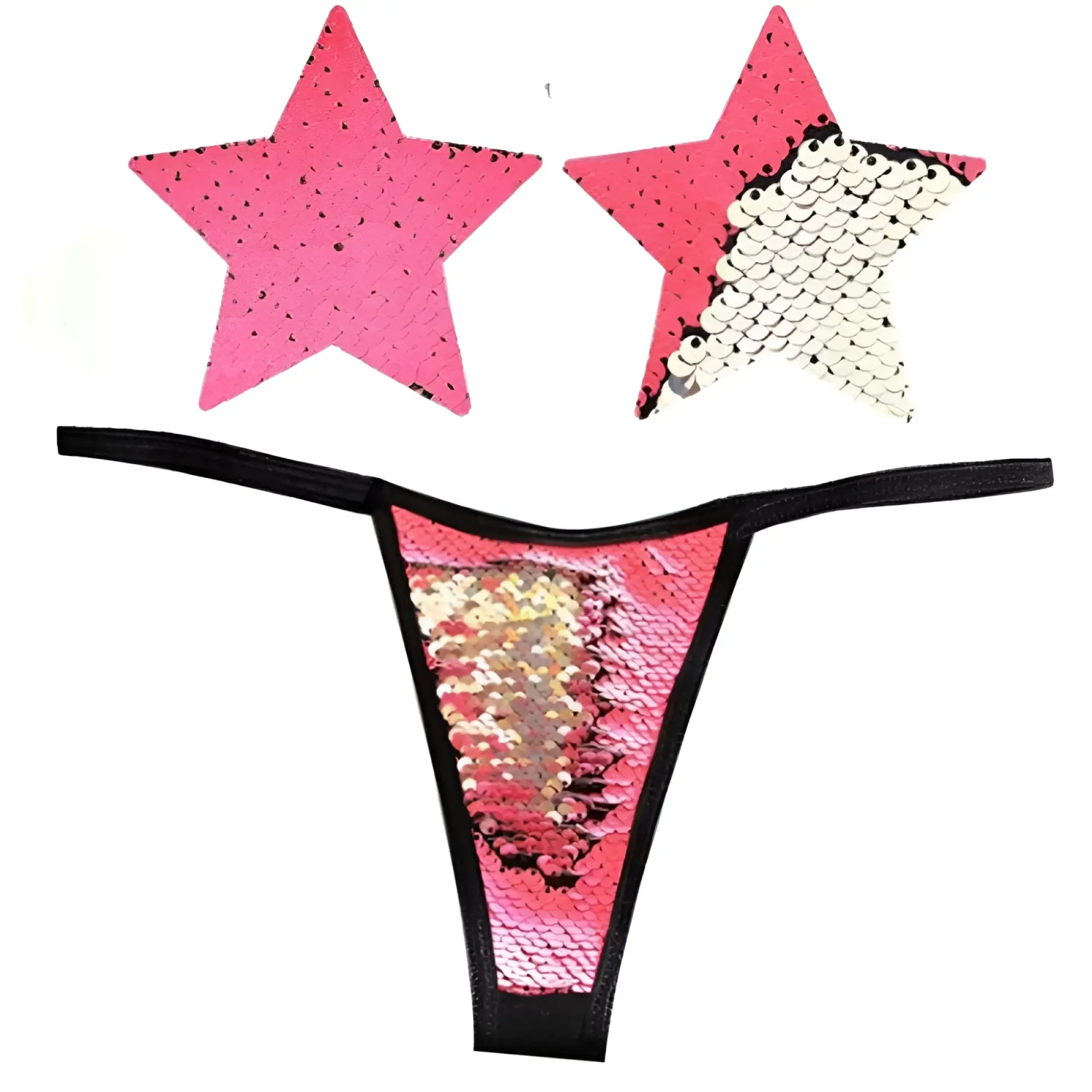 Neva nude bitchin neon pink and silver blacklight star-shaped sequin pasties with shimmering scale-like texture