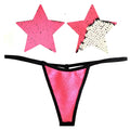 Neva nude bitchin neon pink and silver blacklight sequin panty set with pink sequined thong and star-shaped patches