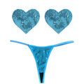 Blue sequined heart-shaped adhesive pads and matching blue sequin thong from Neva Nude Mahi Mahi set one size