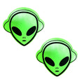 Neva nude neon green blacklight alien pasties are green alien-shaped adhesive stickers with black outlines and headphones