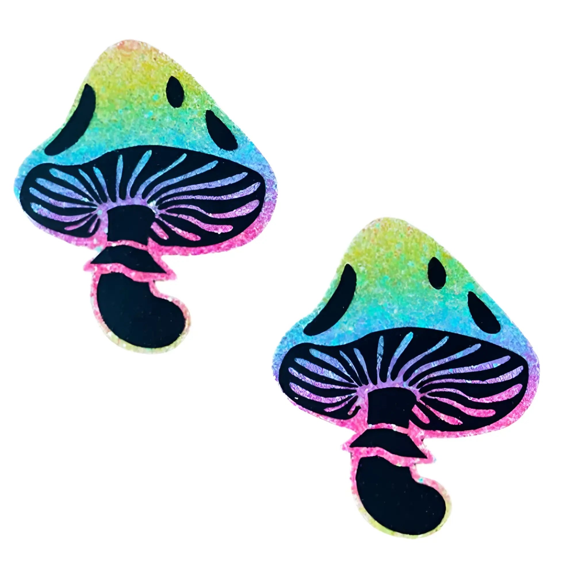Neva nude rainbow blacklight glitter toadstool pasties featuring rainbow glitter mushroom-shaped adhesive patches