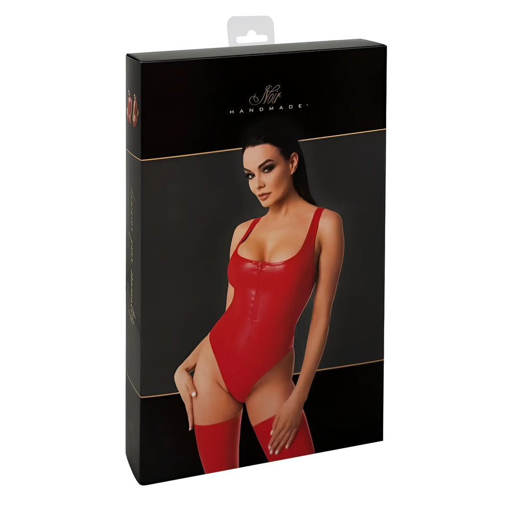 Red latex one-piece bodysuit noir elysium body red l with sleek form-fitting design for stylish wear