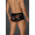 Black floral lace men’s underwear with sheer transparent fabric and intricate embroidery noir flock embroidery short-shorts l