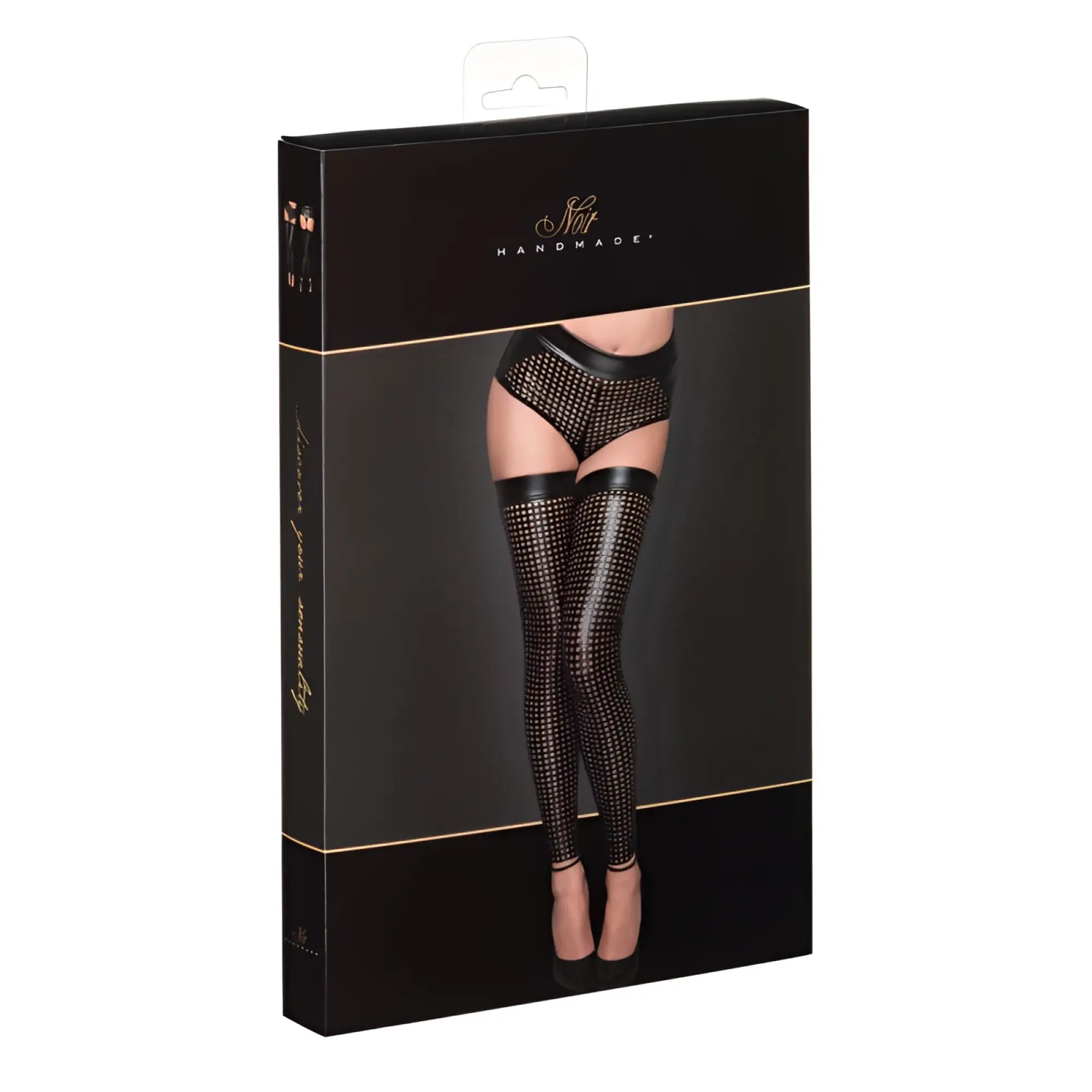 Noir ladies lasercut stockings l black mesh thigh-high stockings with dotted pattern and elastic bands at the top
