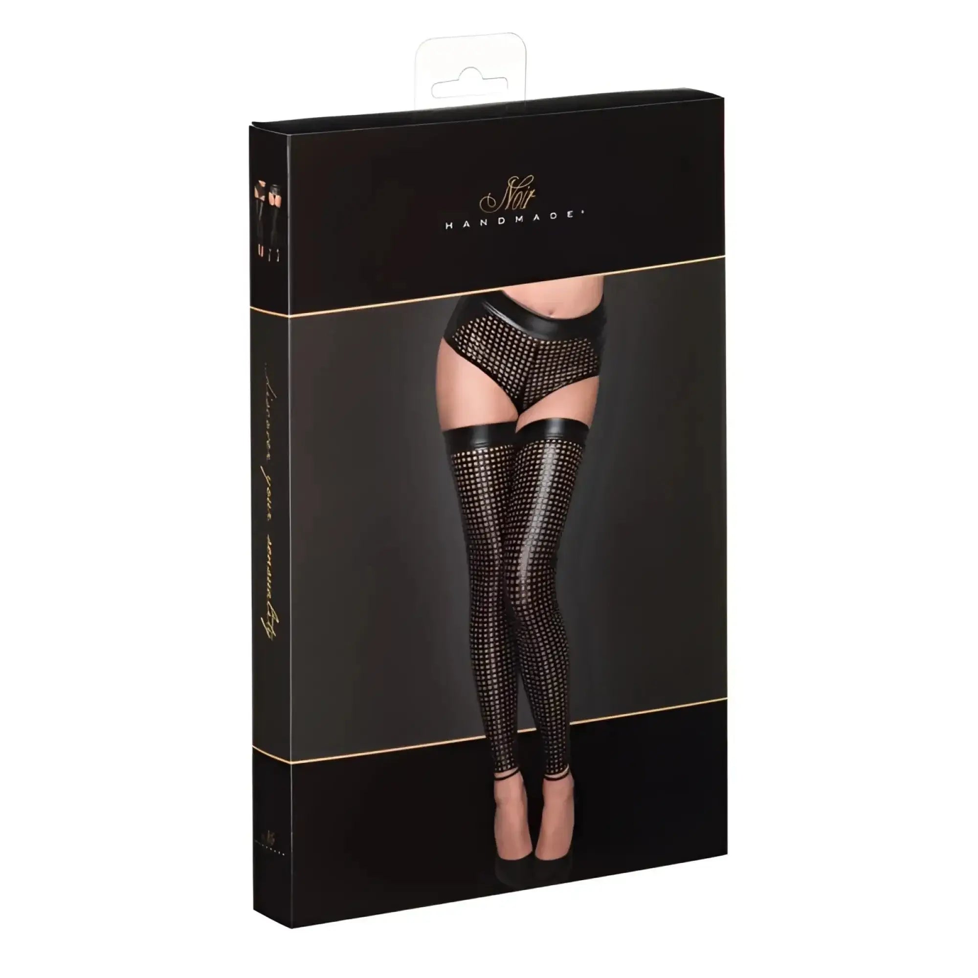 Noir ladies lasercut stockings l black mesh thigh-high stockings with dotted pattern and elastic bands at the top