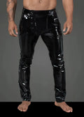 Noir long elastic pvc pants in black patent leather with glossy finish and buttoned front pockets