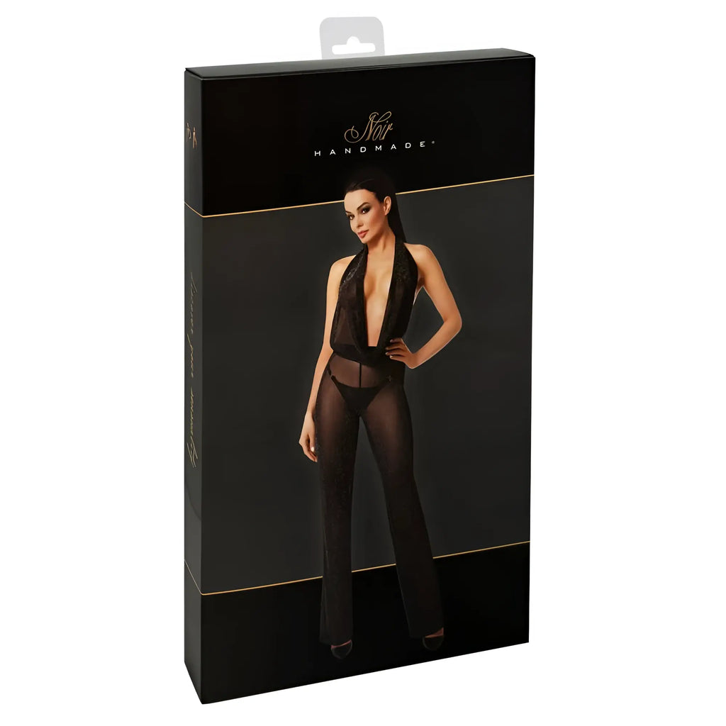 Black sheer lingerie set in sleek minimalist packaging design for noir luminara overall m product display