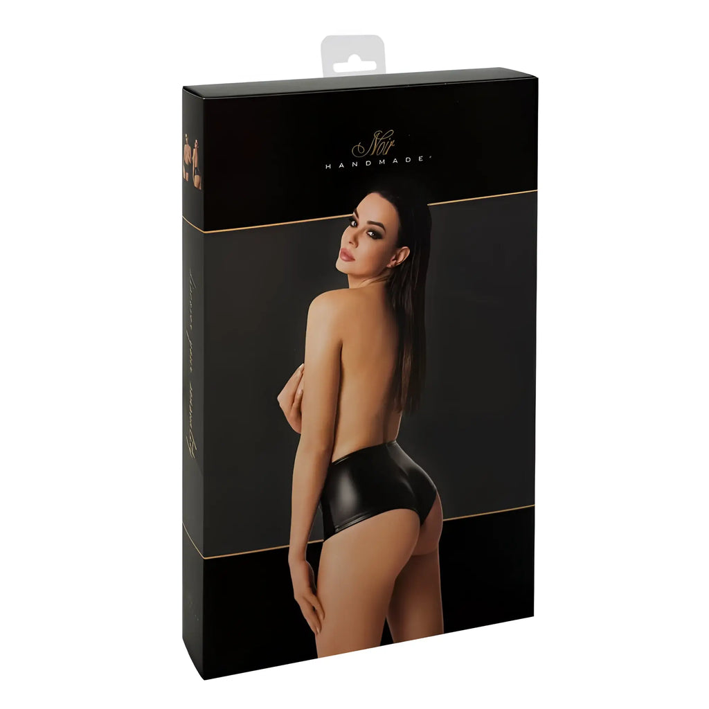 Noir mysteria shorts black l high-waisted black glossy faux leather briefs with a sleek minimalist design