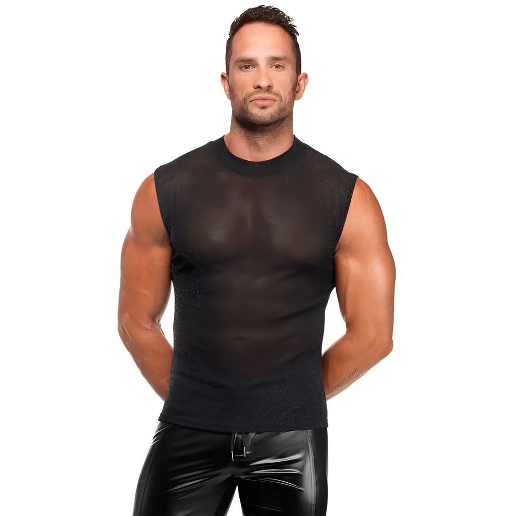 Noir Onyx Skin Tank M black sheer mesh sleeveless top with subtle glittery texture perfect for stylish layering