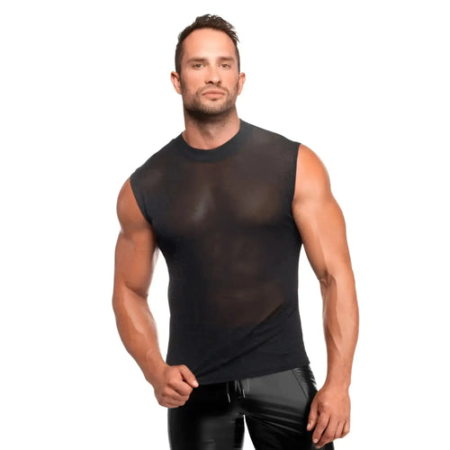 Black sheer sleeveless top noir onyx skin tank xl with a round neckline made of lightweight fabric