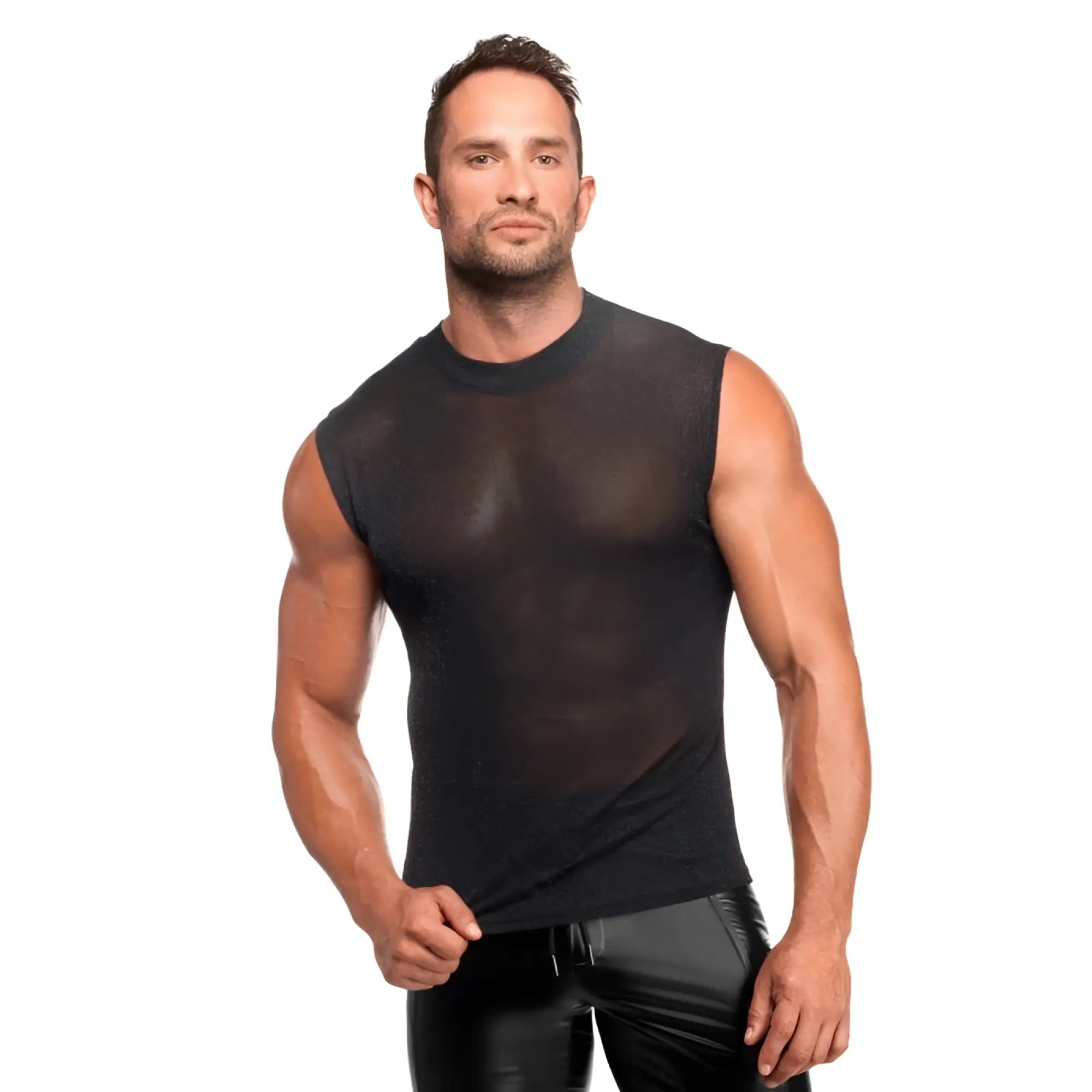 Black sheer sleeveless top noir onyx skin tank xl with a round neckline made of lightweight fabric
