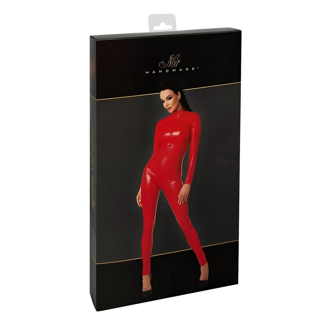 Noir orgia overall red m sleek form-fitting red latex bodysuit showcasing a smooth front design