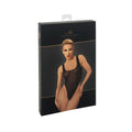 Black sheer one-piece bodysuit in elastic mesh with a sleek minimalist design from noir paparazzi elastic mesh body s