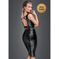 Black faux leather corset top and matching high-waisted pencil skirt with lace-up front in 3XL noir power wetlook design