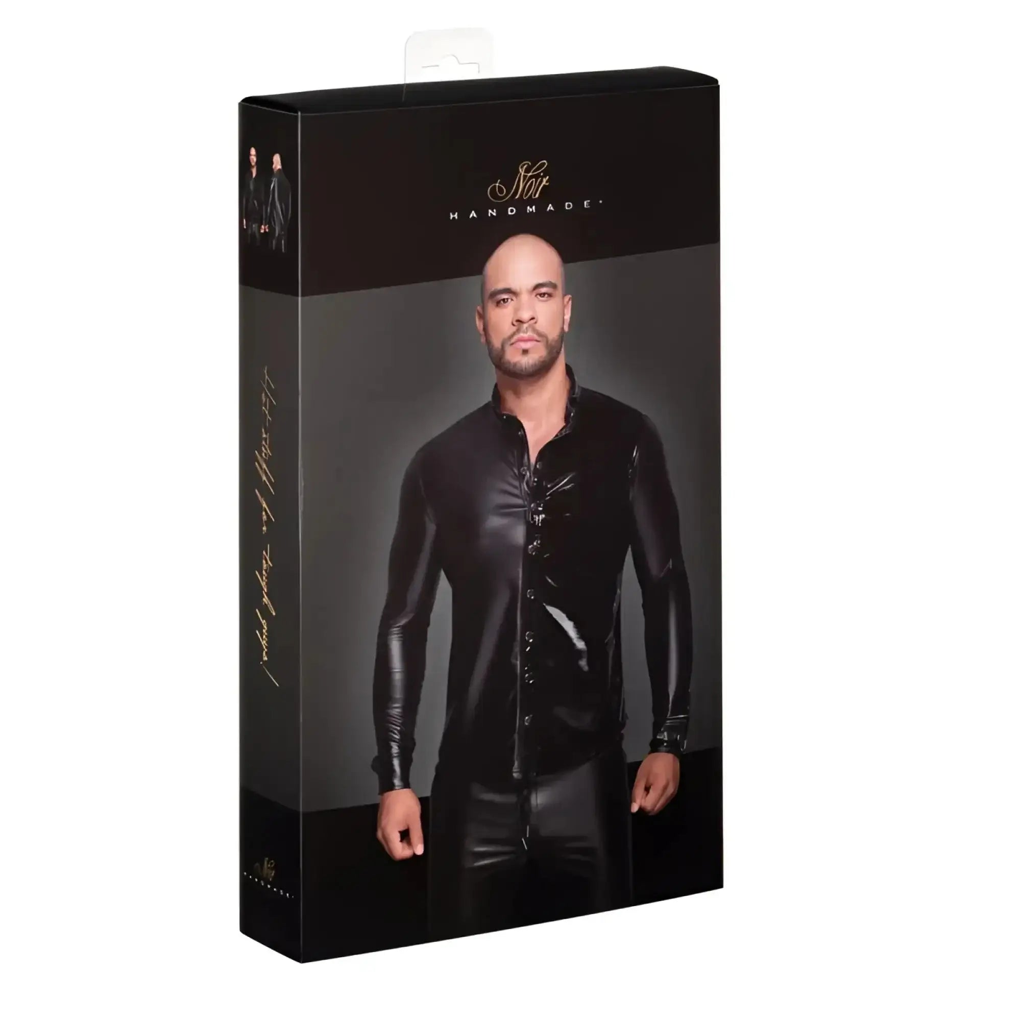 Black glossy latex long sleeved shirt with button front design from noir powerwetlook pvc collection