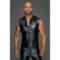 Black shiny faux leather sleeveless hoodie vest with zipper front and drawstring hood noir powerwetlook xl