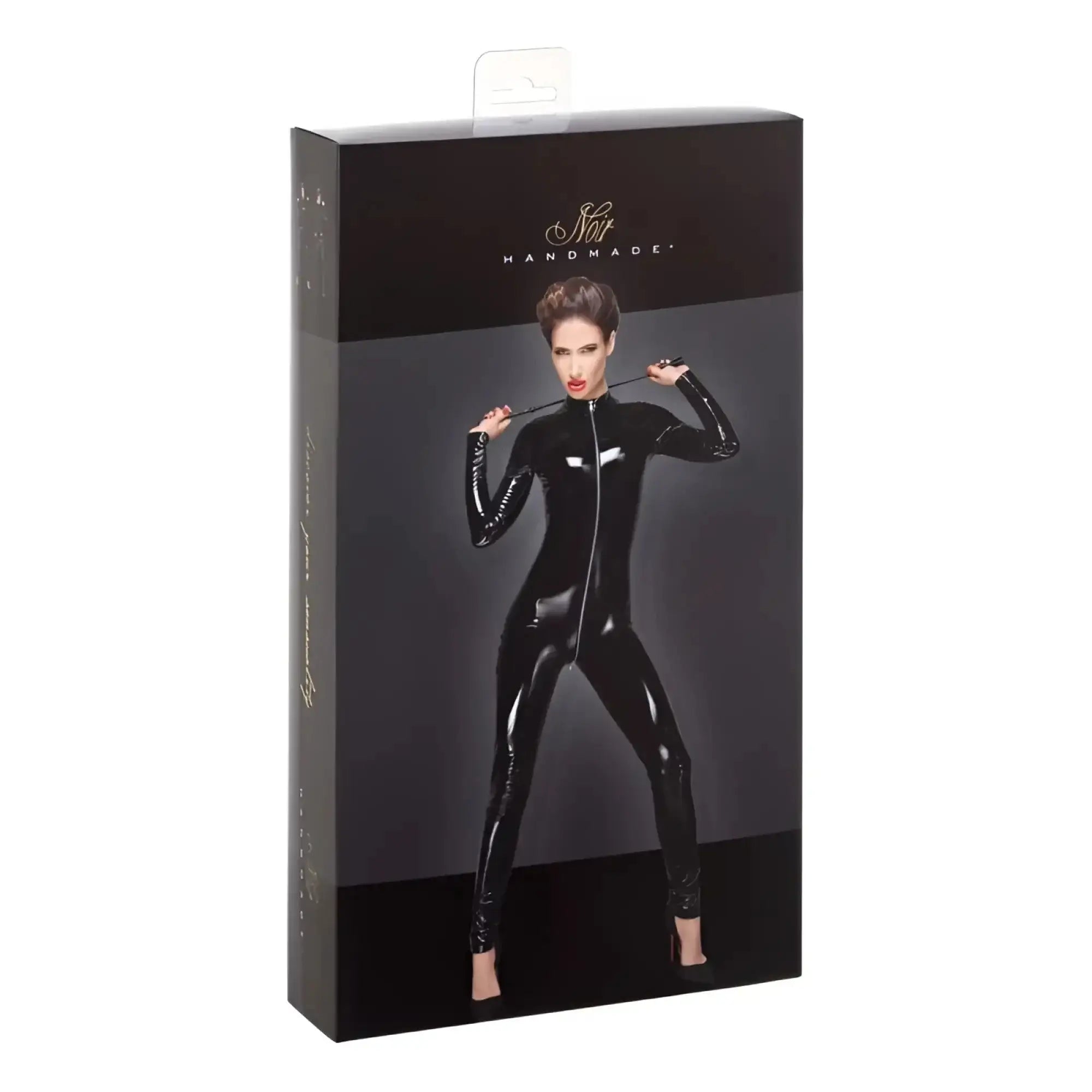 Black glossy latex catsuit with front zipper long sleeves in size 3XL noir pvc overall with 3 way zipper
