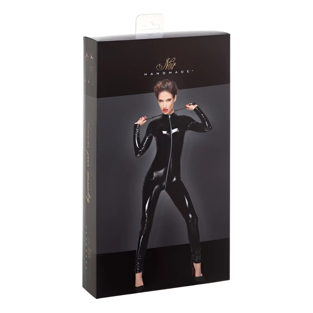 Black glossy latex catsuit with front zipper and long sleeves noir pvc overall with 3 way zipper xl
