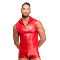 Noir red ignite hooded vest s red shiny faux leather sleeveless hoodie with zipper front and drawstring hood