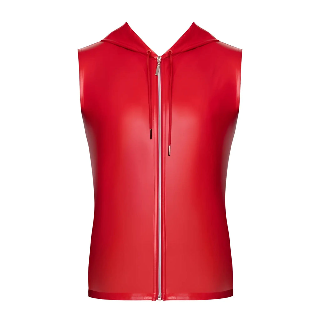 Noir red ignite hooded vest s shiny red sleeveless hoodie with full-length zipper and drawstrings for casual wear