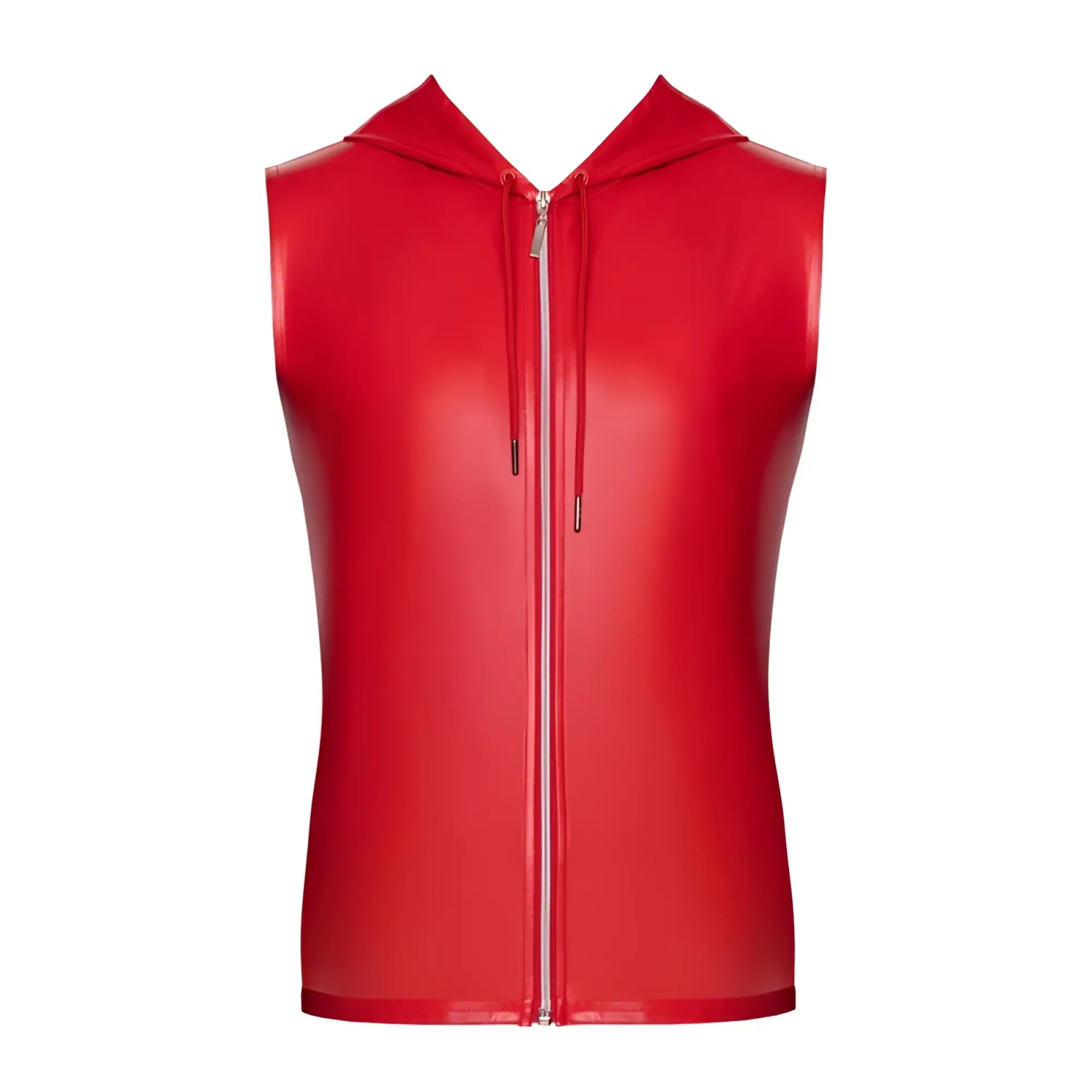 Noir red ignite hooded vest s shiny red sleeveless hoodie with full-length zipper and drawstrings for casual wear