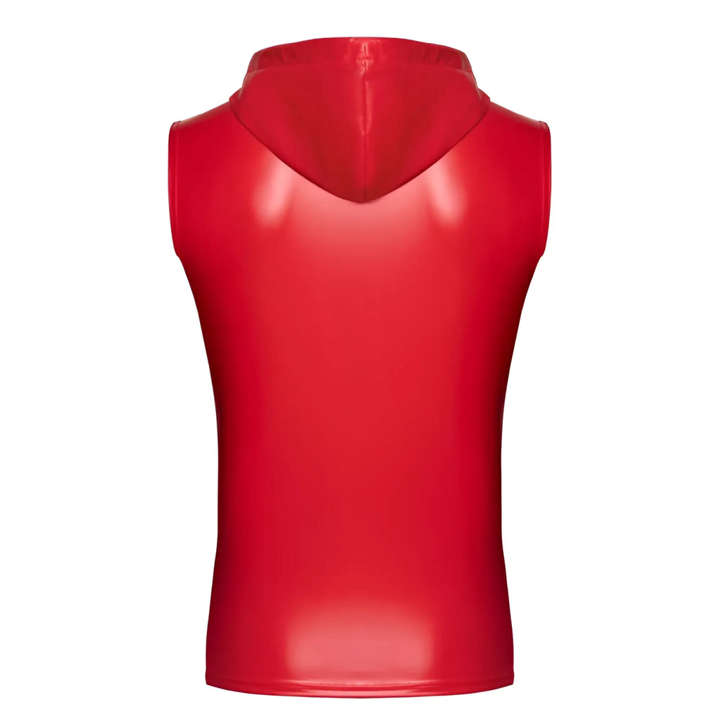 Noir red ignite hooded vest xl glossy red sleeveless hoodie with high shine patent finish