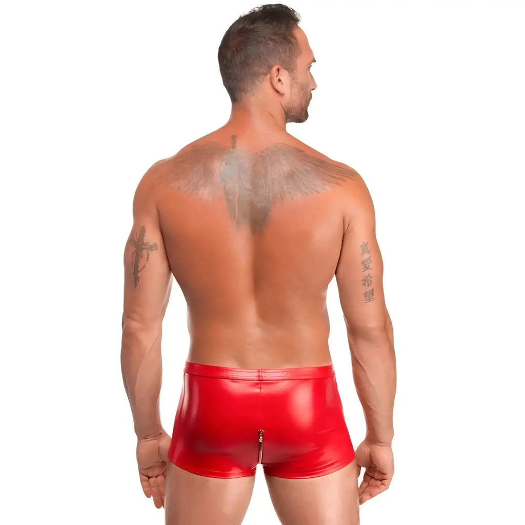 Noir red ignite shorts s shiny red latex shorts with a front zipper for bold fashion statements