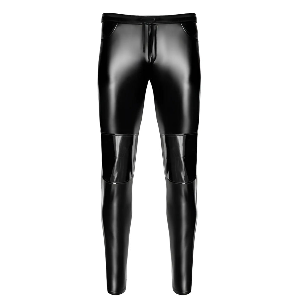 Noir rogue pants xl black glossy faux leather with drawstring waistband and reinforced knee panels