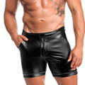 Noir Rogue shorts xl black faux leather with drawstring waistband and rolled cuffs front view