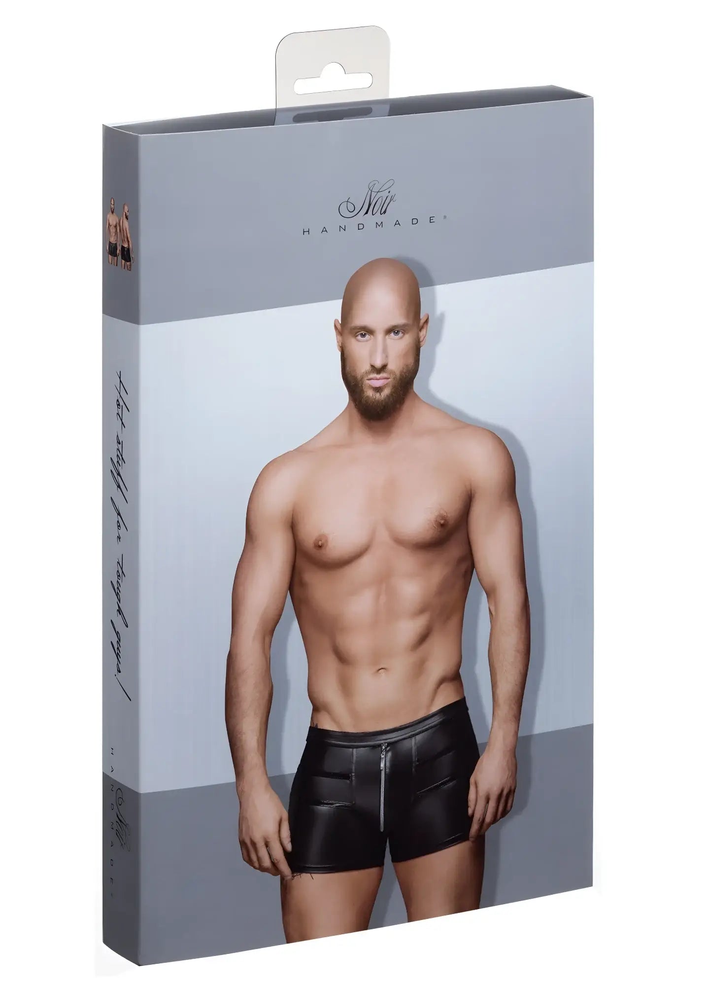 Black leather-style briefs with a central zipper detail from Noir sexy shorts with hot details L collection
