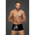 Noir Snake wetlook short shorts in black shiny faux leather with front pocket and stitched seams size M