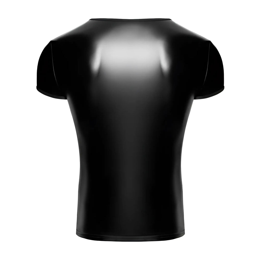 Black glossy latex short-sleeved fitted t-shirt noir vexen tee m with a form-fitting design