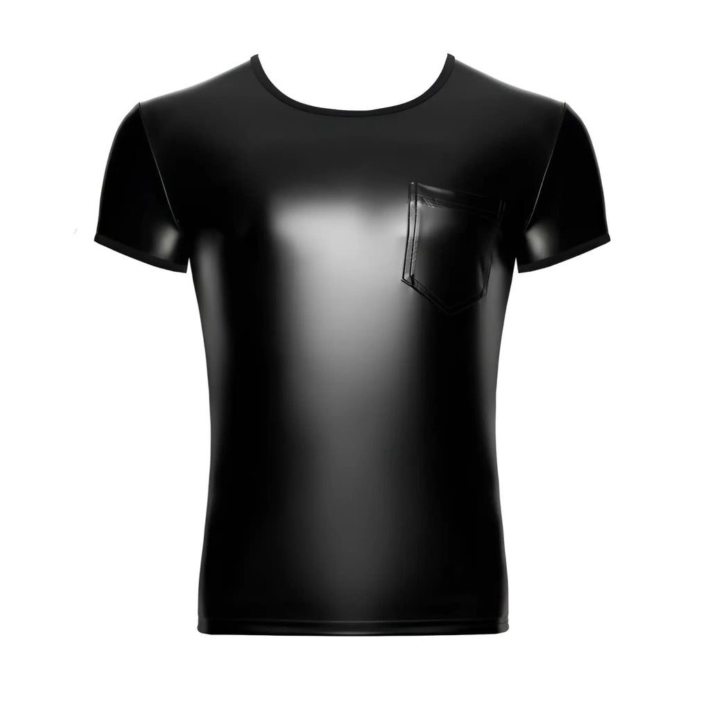 Black glossy latex t-shirt noir vexen tee m with a front pocket for a sleek modern look