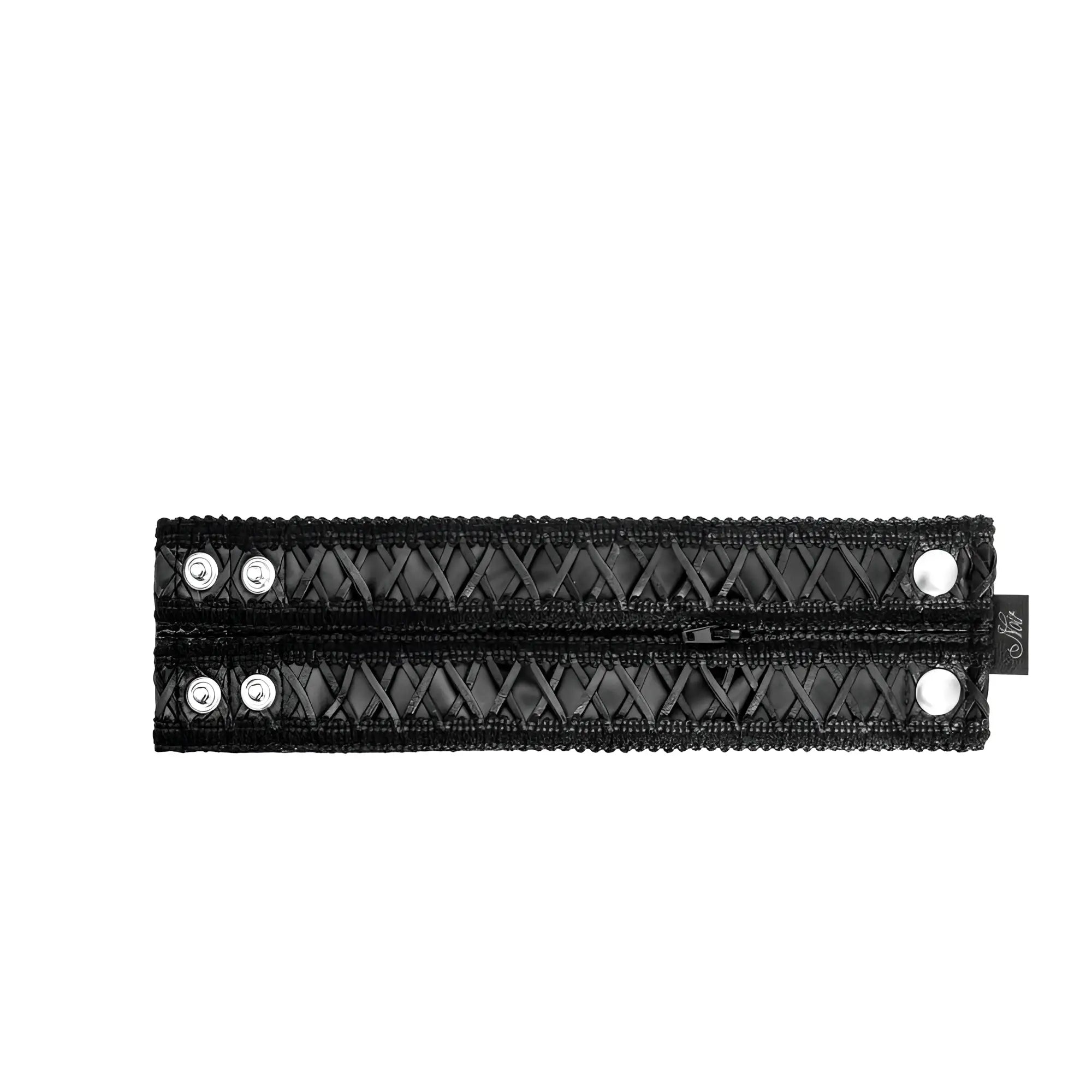 Noir wrist wallet with hidden zipper in black woven strap and silver-toned metal hardware one size