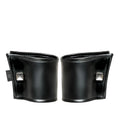 Black leather noir wrist wallet with silver square studs and hidden zipper in one size shown from front side