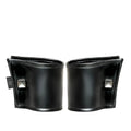 Black leather noir wrist wallet with silver square studs and hidden zipper in one size shown from front side