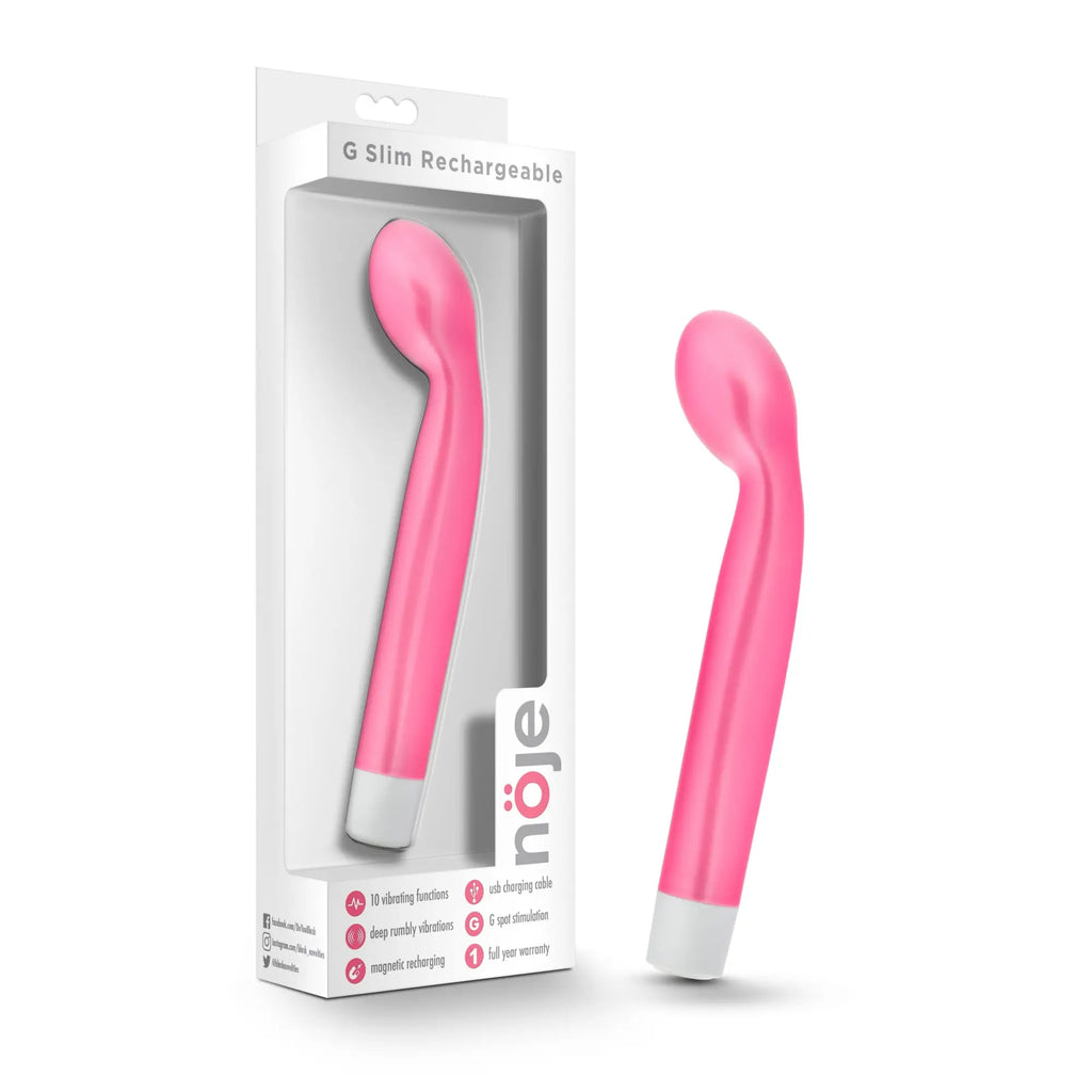 Noje noje g slim rechargeable rose slim pink vibrator with white base and sleek curved design for personal use
