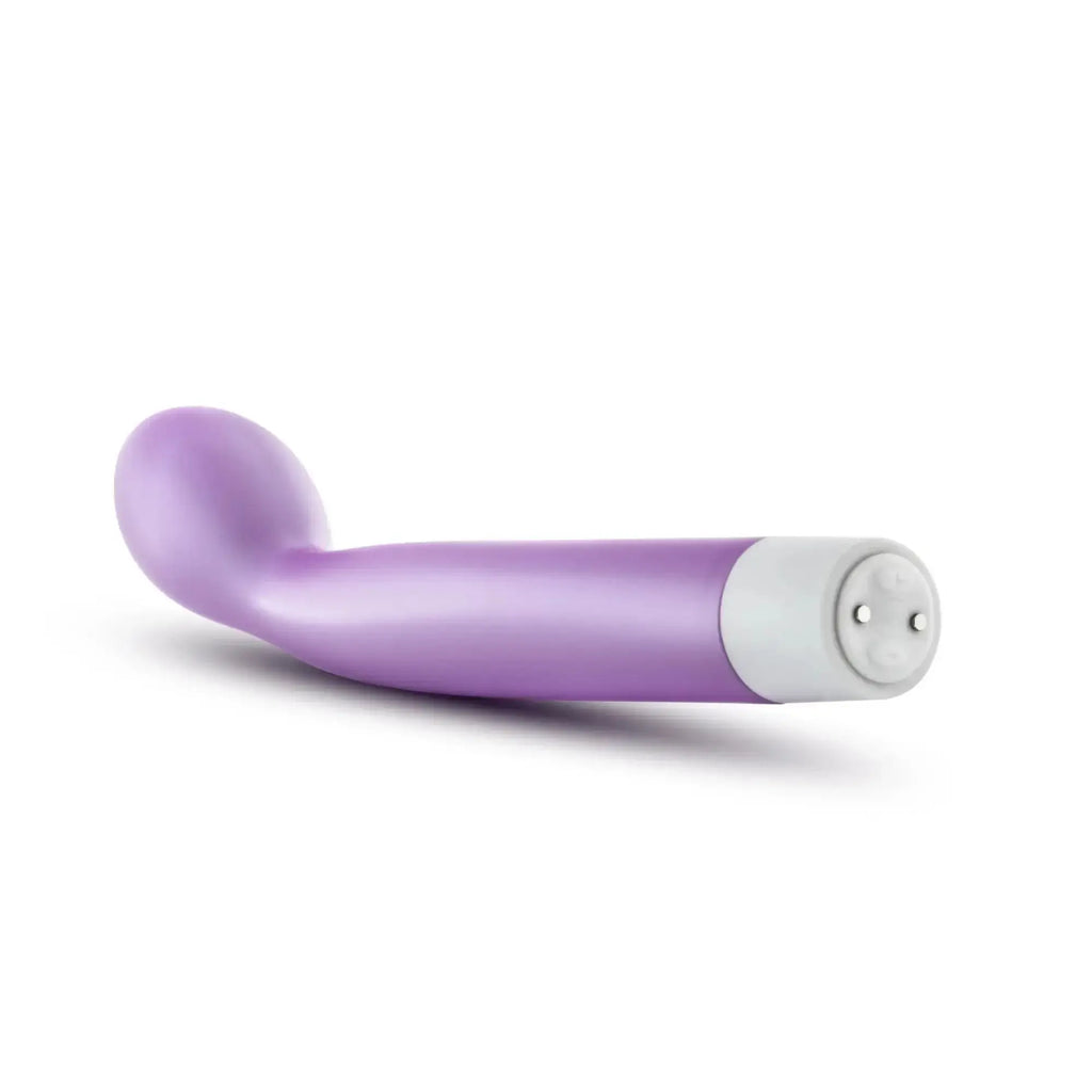 Noje Noje G Slim rechargeable wisteria purple silicone curved vibrator with white base and silver buttons