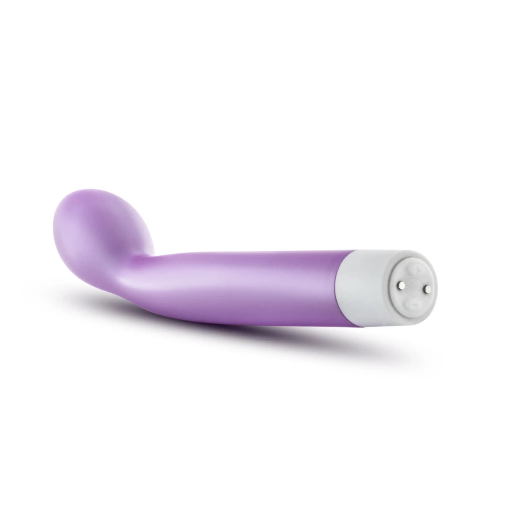 Noje Noje G Slim rechargeable wisteria purple silicone curved vibrator with white base and silver buttons