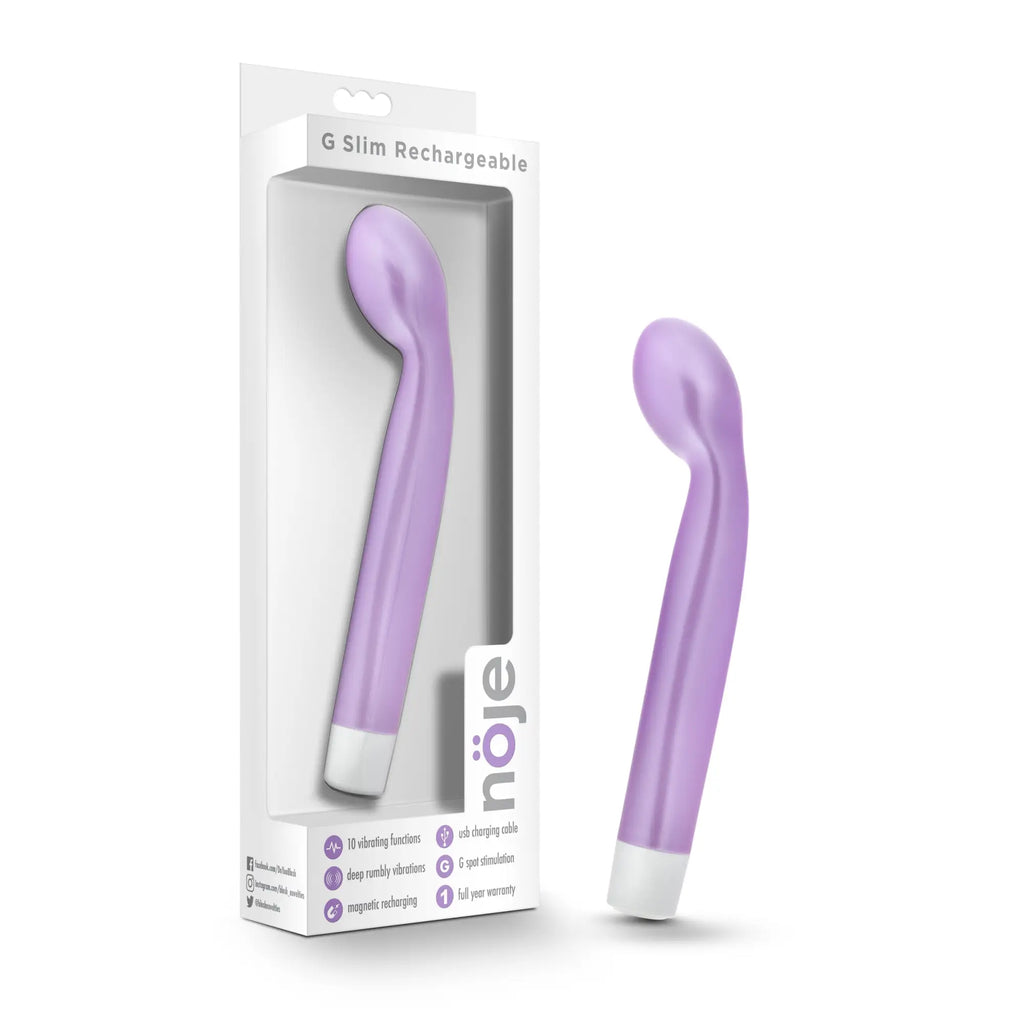 Noje noje g slim rechargeable purple vibrato with white tip and magnetic charging base for personal use