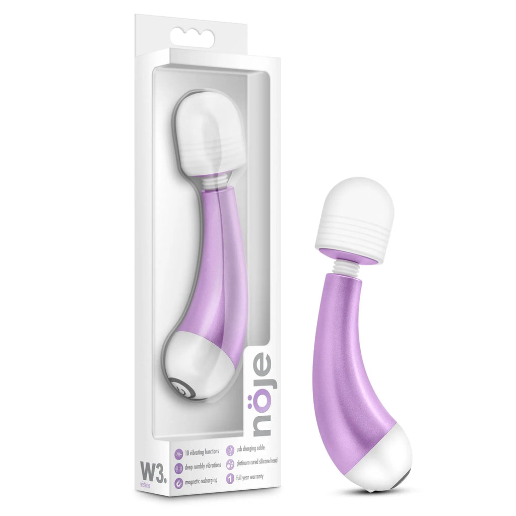 Noje noje w3 wisteria purple and white wand with curved handle smooth silicone head and magnetic charging base