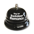 Novelty black glossy bell with silver top and white text ring for backdoor romance for fun signaling use