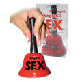 Red bell with black handle and ring for sex printed in bold black letters novelty ring for sex bell product