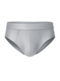 Light gray nylon luxury brief with smooth form-fitting design and subtle seam detailing for comfortable wear