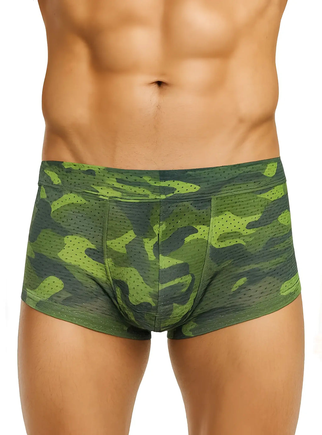 Nylux camo trunk green camouflage boxer briefs with mesh texture and elastic waistband for breathable comfort