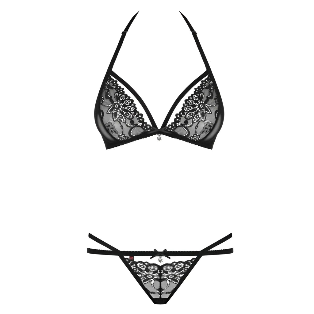 Black lace lingerie set obsessive 2 pc set 838 in l/xl featuring intricate floral patterns and delicate mesh detailing