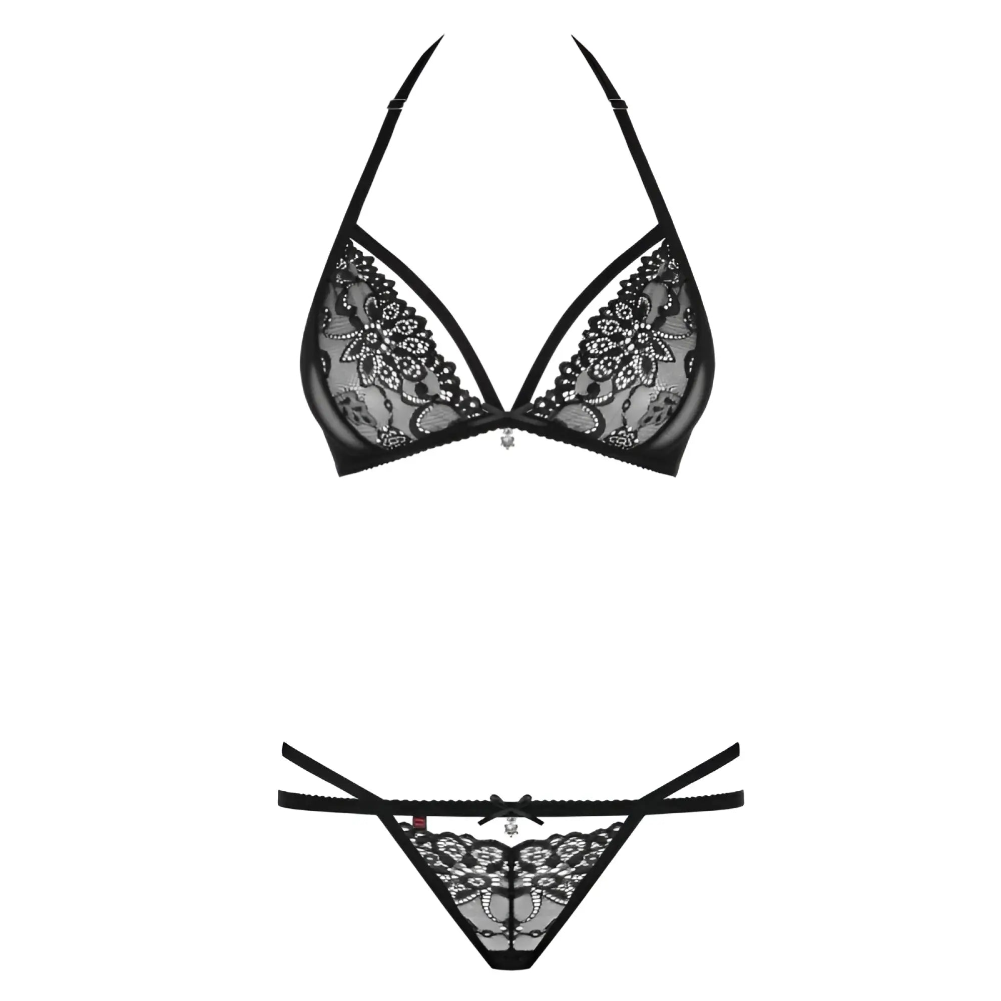 Black lace lingerie set obsessive 2 pc set 838 in l/xl featuring intricate floral patterns and delicate mesh detailing