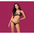 Black lace lingerie set with intricate floral patterns and thin straps in Obsessive 2 Pc Set 838 black L/XL