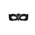 Elegant black lace masquerade mask obsessive A700 with intricate floral patterns and central decorative pendant