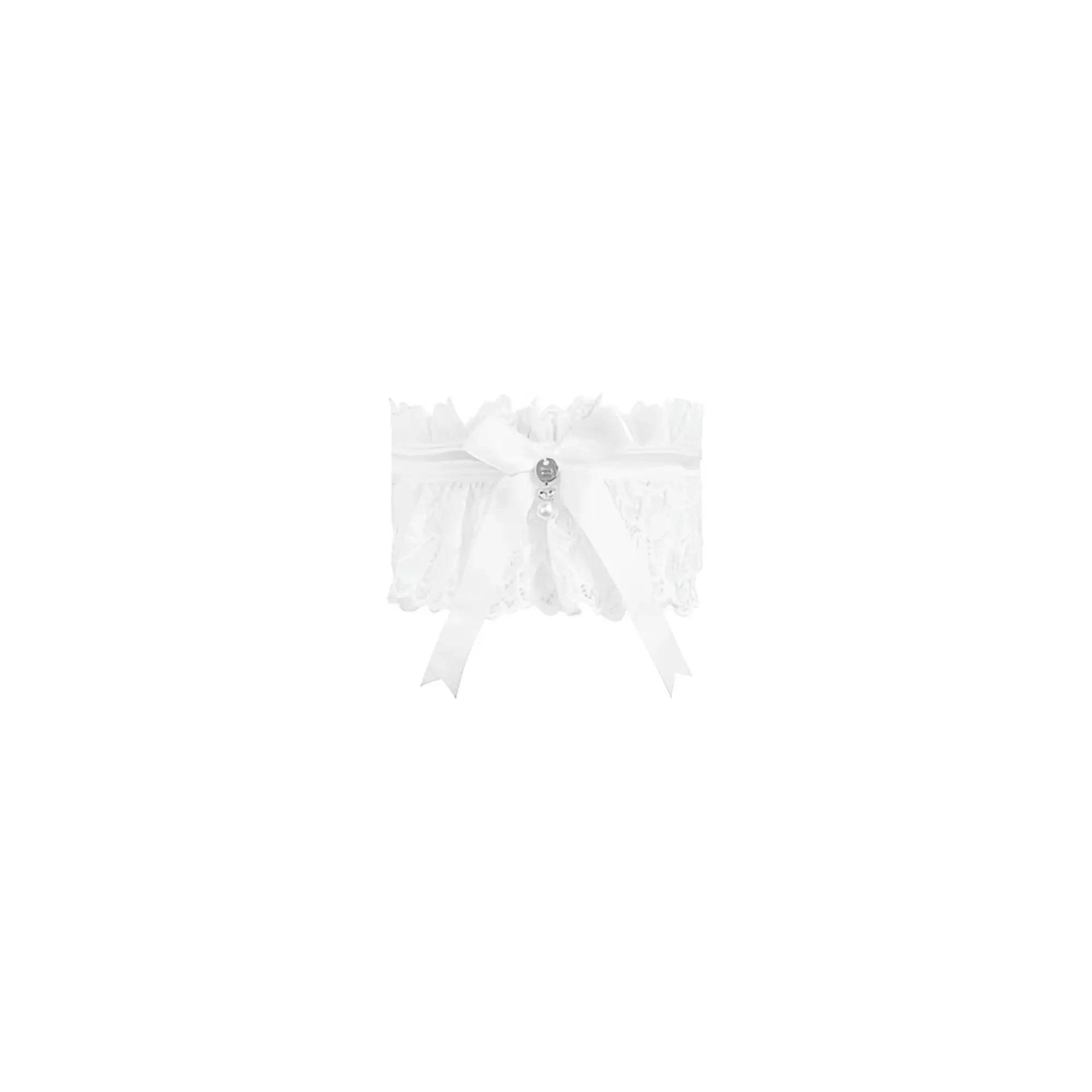 White lace garter belt amor blanco with a delicate bow and silver-toned decorative clasp in one size